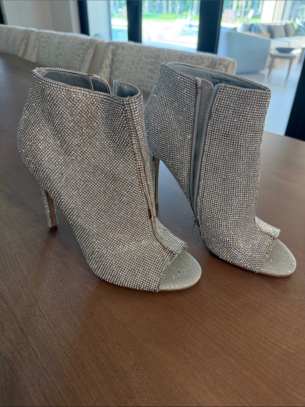 Steve Madden Silver Crystal Rhinestone Peep-Toe Ankle Boots